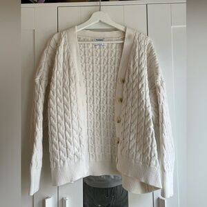 Old Navy Ivory Cable Knit Cardigan Sweater XL Petite Oversized Slouchy